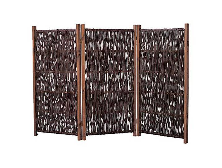 Paravent Weide 180x120 cm – 3-teilige klappbare Stellwand aus geölten Weidenruten mit Holzrahmen, Sichtschutz & Raumteiler für Garten Balkon Terrasse
