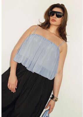 Plus Size Women's Bubble Top by ELOQUII in Storm Blue (Size 18)