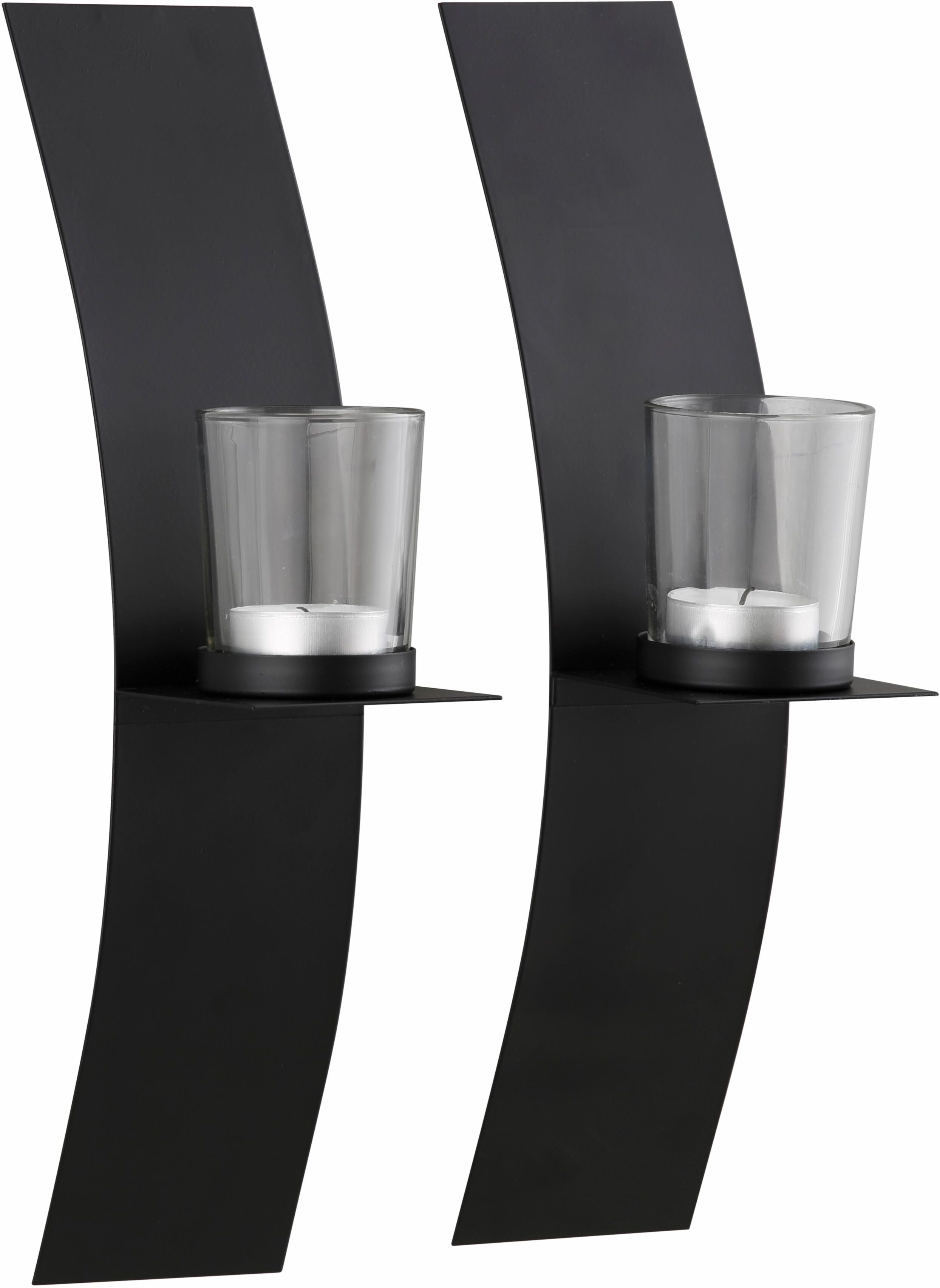 Wandkerzenhalter GOODPRODUCT "Drammen", schwarz, B:12cm H:31cm T:7cm, Glas, Metall, Kerzenhalter, Wandkerzenhalter, Landhaus, Metall, Glas, schwarz schwarz B/H/T: 12cm x 31cm x 7cm