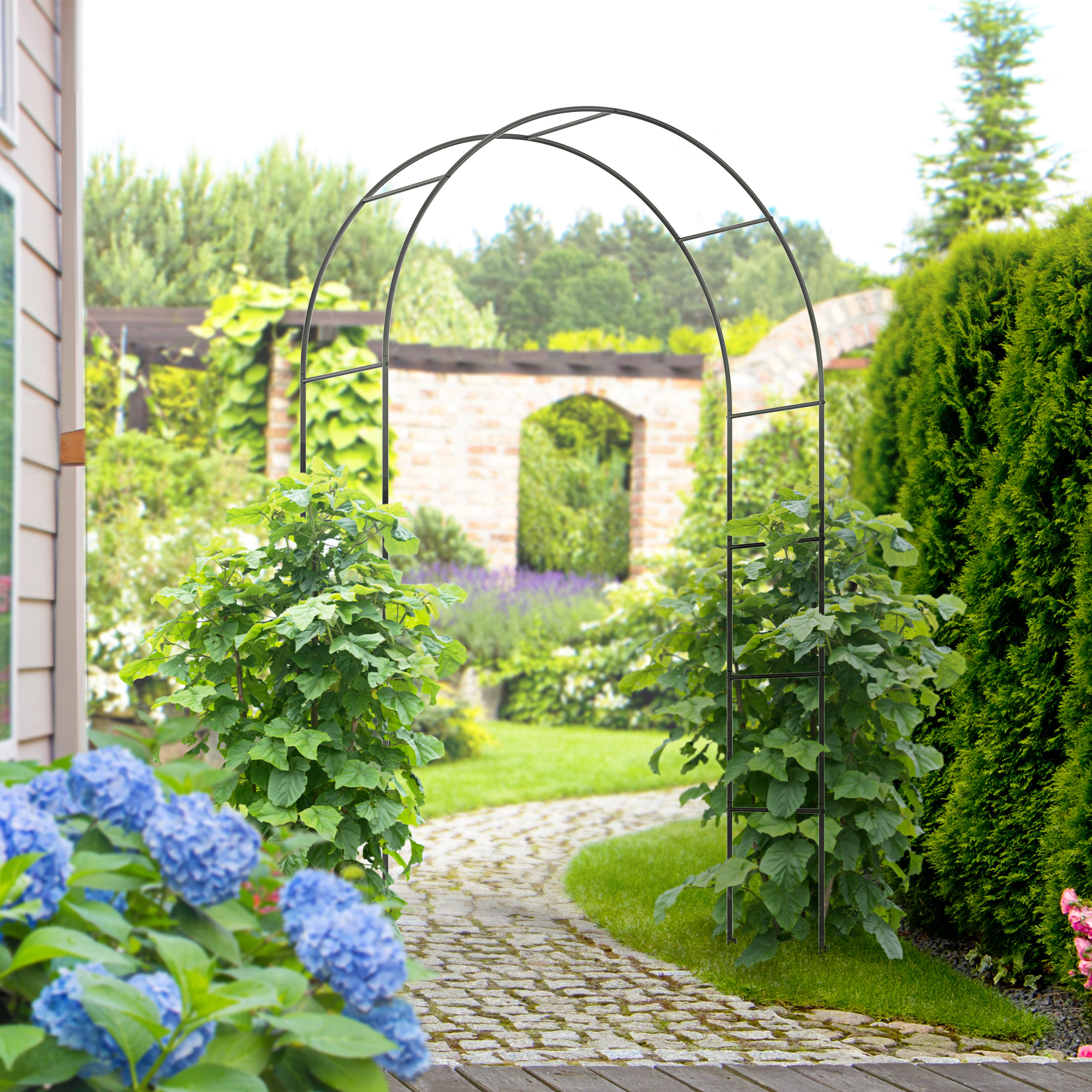 Outsunny Arco per Rampicanti in Metallo per Giardino ed Esterni, 140x40x240cm, Nero Aosom