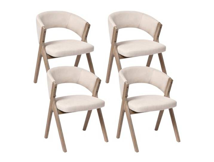 Duhome 4er Set Esszimmerstuhl aus Holz und Leinenbezug, Beige Polsterstuhl Küchenstuhl Skandinavischer Design für Esszimmer Küchen Wohnzimmer