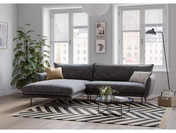 Ecksofa, Struktur, Anthrazit, 249×159 cm, Kissenoptik, Modern, andas