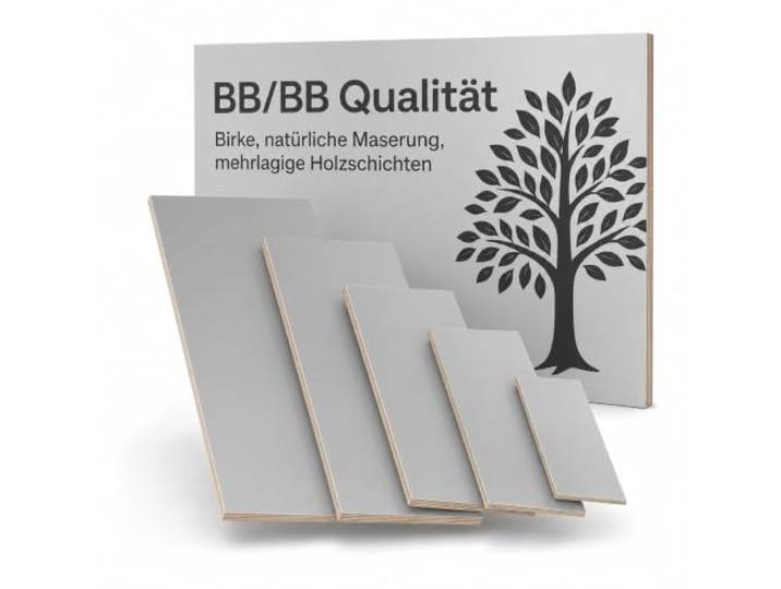 AUPROTEC Tischplatte 18mm grau 1600 mm x 800 mm rechteckige Multiplexplatte melaminbeschichtet von 40cm-200cm auswählbar Birken-Sperrholzplatten Massiv Holz Industriequalität Auswahl: 160x80 cm