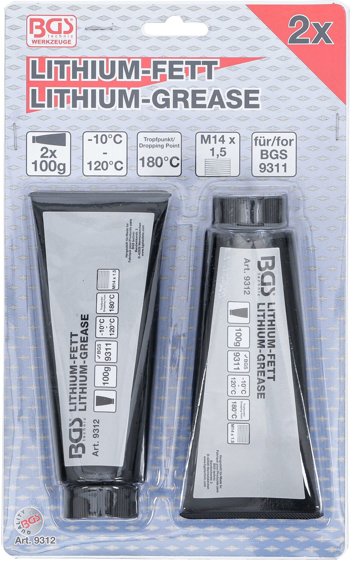 BGS Lithium-Fett für Mini-Fettpresse Art. 9311 9312, 2 Tuben ; BGS technic)