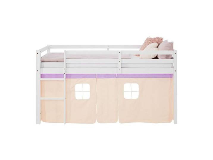 Lit mi-hauteur 90x200 cm avec sommier et rideau violet pêche