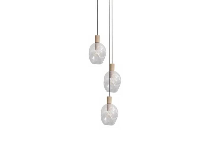 Lustre métal bois naturel abat-jour verre transparent