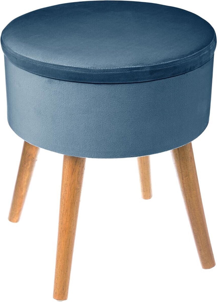 Silumen Fluwelen Borstkrukje met Dennenpoten - Blauw - Hoogte: 43 cm