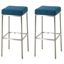 CLP 2er Set Barhocker Montreal Stoffbezug blau/edelstahl