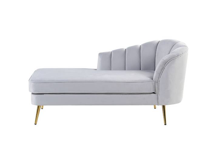 CHAISELONGUE Samtstoff hellgrau rechtsseitig Allier