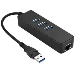 MicroConnect USB3.0 HUB w. Gigabit Ethernet (USB-A, 4 Ports), Dockingstation + USB Hub, Schwarz