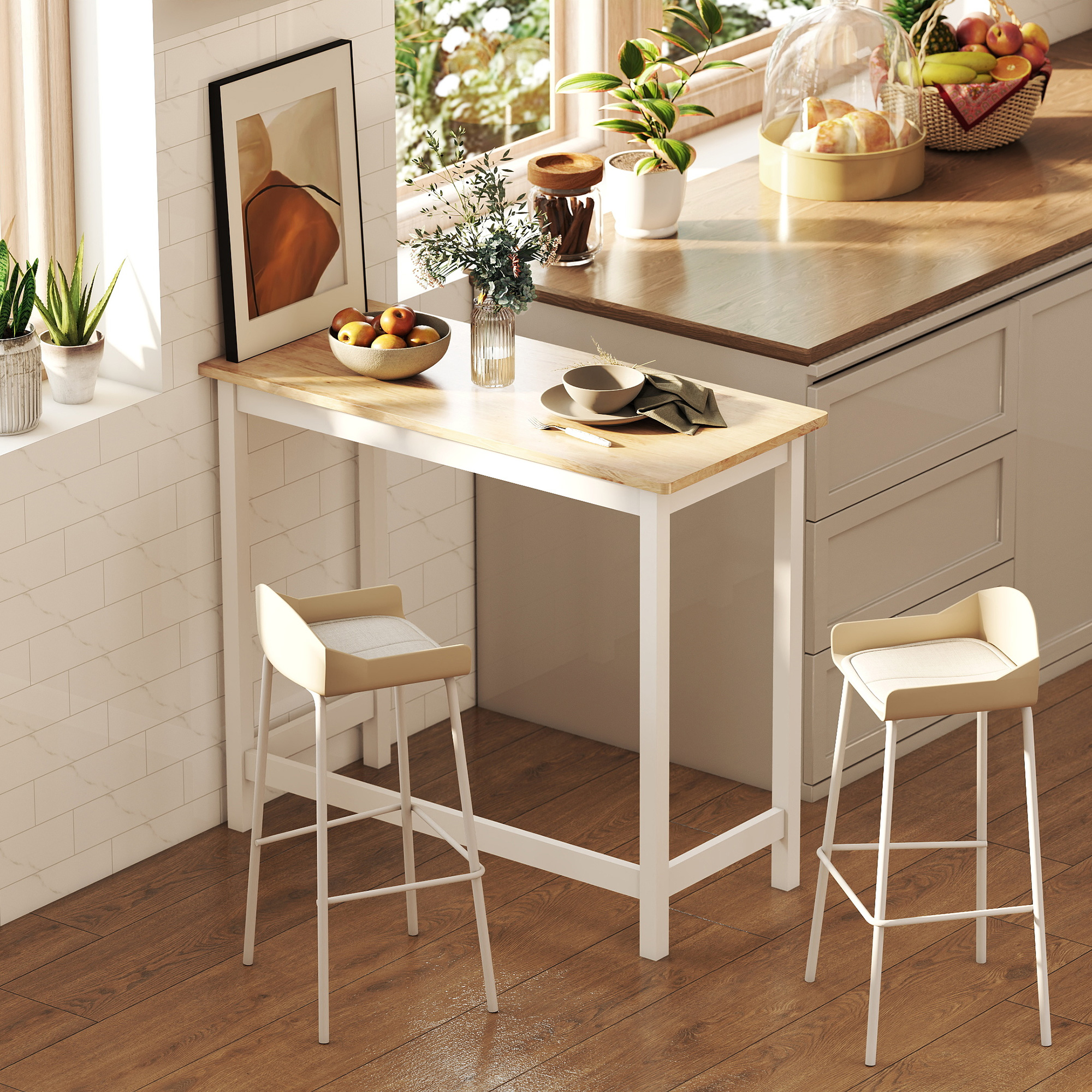 Homcom Tavolo da bar, Finitura in Rovere, compatto, Spazio per 2 persone, Legno Naturale+Bianco   Aosom Italy