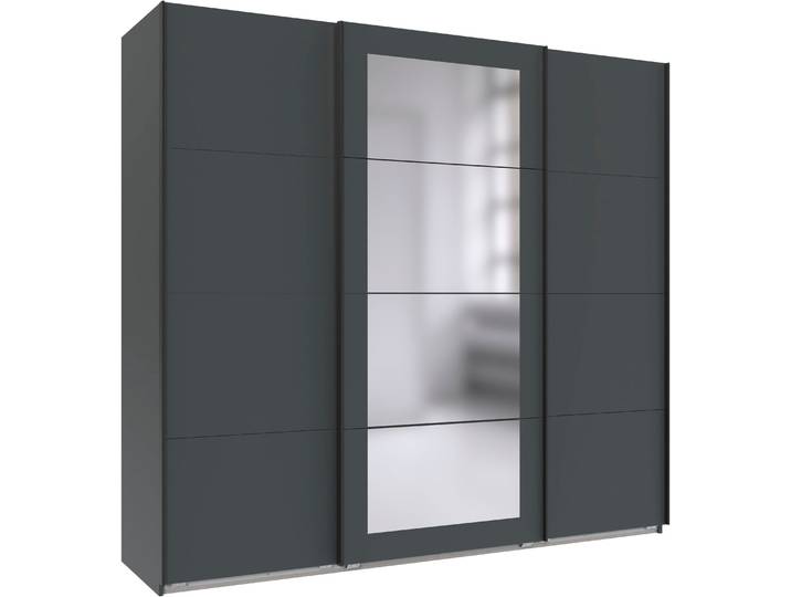 Schwebetürenschrank WIMEX RINTELN mit Spiegel, erhältlich in den Breiten: 225cm, 270cm & 313cm , grau (grafit, griffe schwarz), B:225cm H:208cm T:65cm, Holzwerkstoff, Schränke, Schwebetürenschrank, 3-türiger Schrank in verschiedenen Farben erhältlich