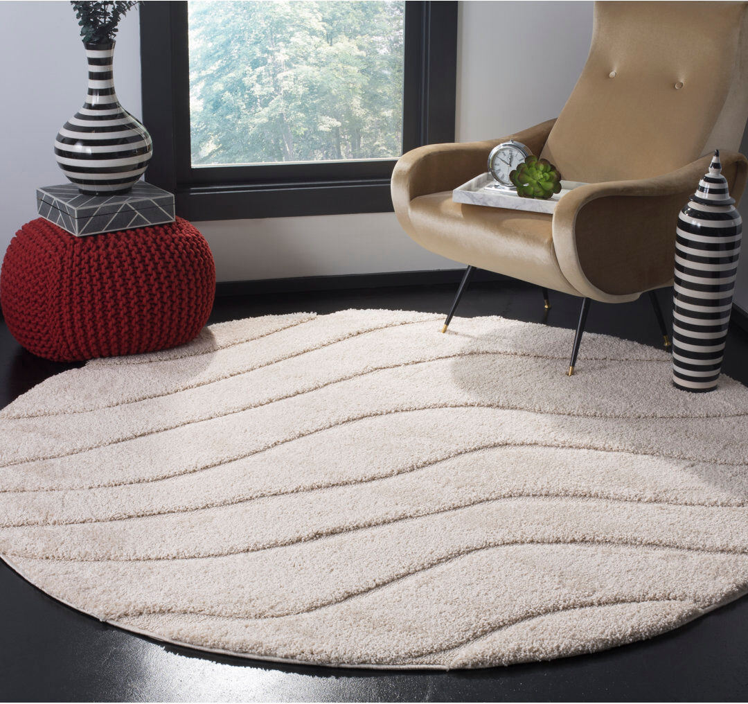 Blue Elephant Abstract Area Rug Cream Round 201cm
