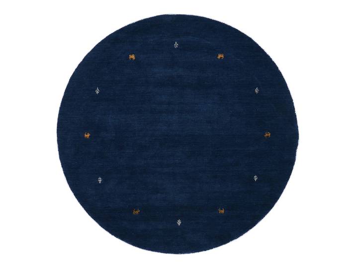 Tapis en laine Gabbeh Uni rond Bleu/Bleu 150 x 150cm Laine