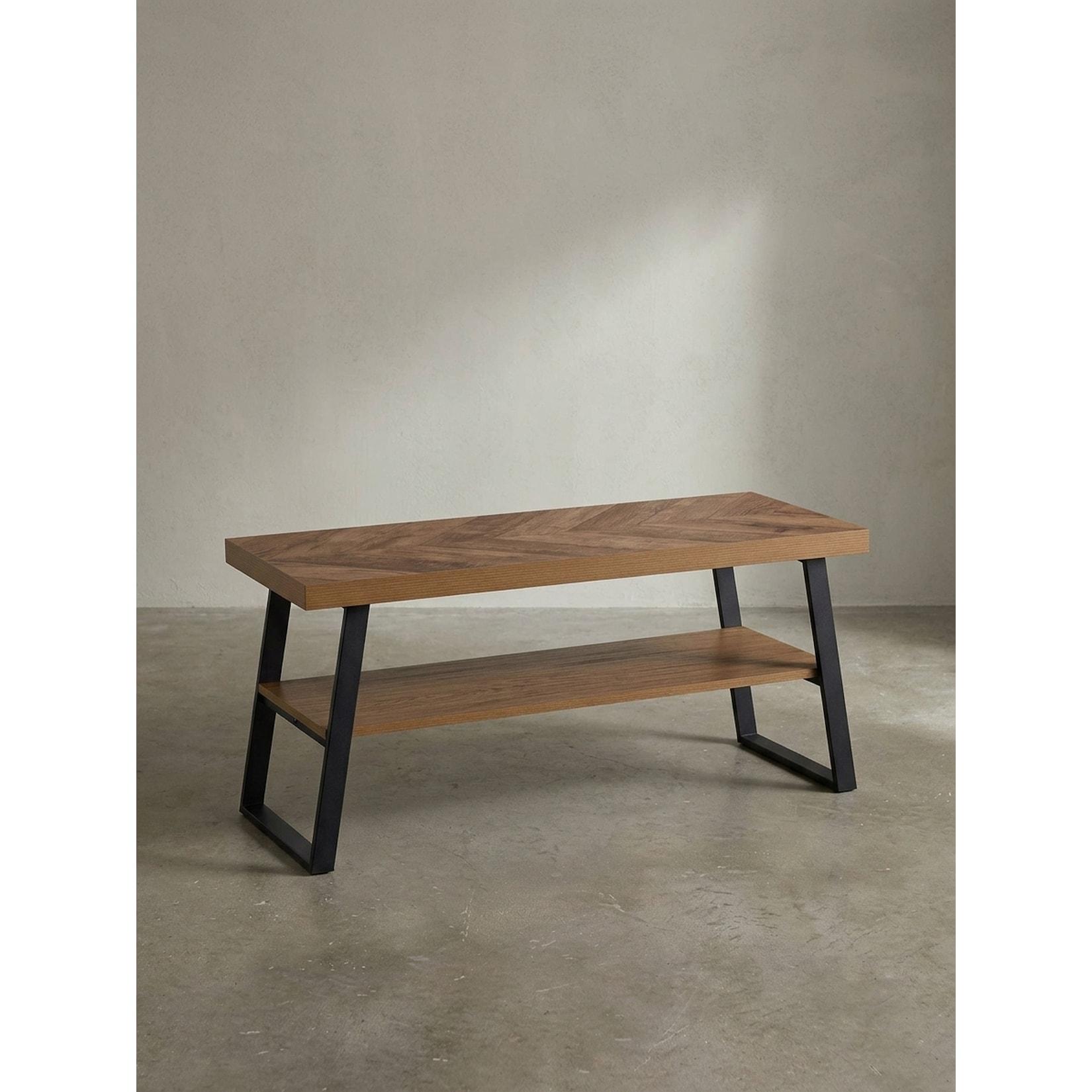 Schuhbank – 100x41x40 cm, Eiche-Dekor, Fischgrät, mit Ablage