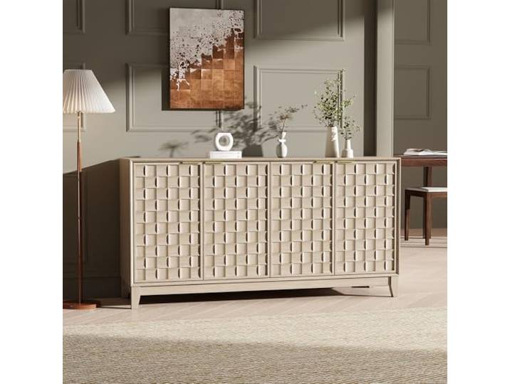 COLAMY Sideboard 150 cm Holz mit Stauraum – Modernes Sideboard für Wohnzimmer, Küchenschrank mit verstellbaren Einlegeböden, Buffet Schrank mit 3D Holzfront, Eiche