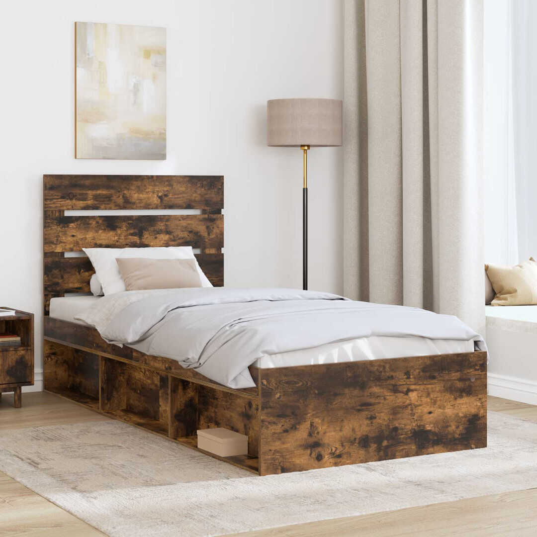 Marlow Home Co. Solid Wood Bed Frame Smoked Oak 100 x 200cm