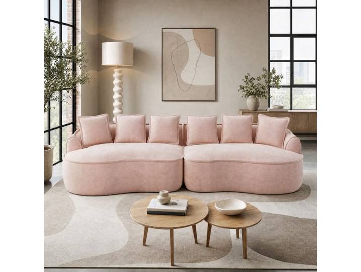 Canapé modulable 4 places - ZEVKOR - Modulable - Sans montage - Chenille rose - Avec coussins
