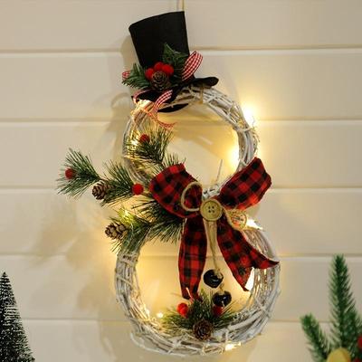 Inspired Deals Lighted Christmas Wreath With LED Lights Rustic Christmas Door Wreath Garland Decor black Red Grid