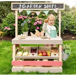 Marktstand Spielset für Kinder 90 x 115 x 40 cm Grau/Rosa Kunststoff - MUDDY BUDDY® Gartenspiel - Fördert Fantasie & Sozialkompetenz