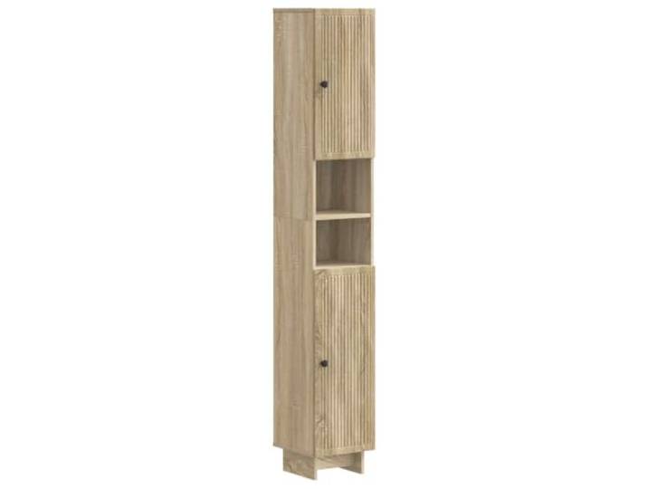 Badezimmerschrank mit offenem Regal EDE Sonoma-Eiche, Holzwerkstoff, Feuchtigkeitsbeständig, umkehrbare Tür, platzsparend, viel Stauraum, einfache Reinigung