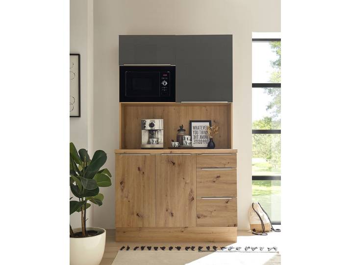 Goedkope keuken 120 cm - mini keuken met apparatuur Marleen - Eiken/Grijs - Geen kookveld - magnetron - kleine keuken - compacte keuken - keukenblok met apparatuur