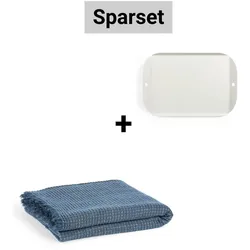 Sparset Plaid / Kuscheldecke Selene blau + Tablett