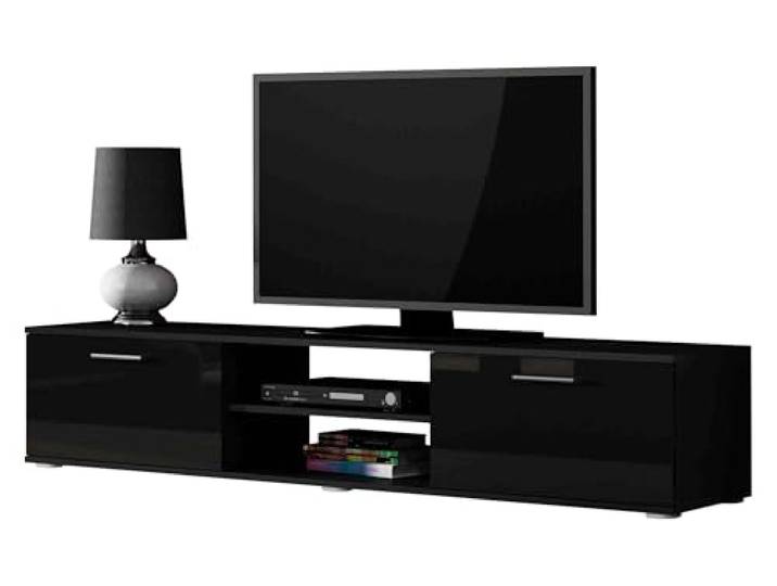 Mirjan24 TV Lowboard 180 Soho S3, Farbauswahl, TV Schrank, Tisch, Fernsehschrank, Fernsehtisch, TV Bank, TV Möbel (Schwarz/Schwarz Hochglanz)