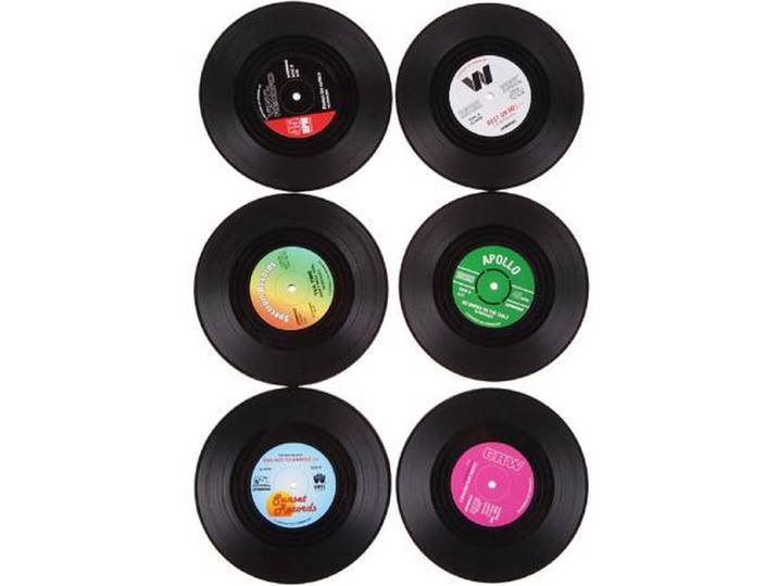 Knaak Retro LP Vinyl Onderzetters - 6 stuks - Zwart