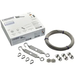 Drahtseil-Set Größe S, 2mm 7x7 10m, A4, 4 Kauschen, 4 Duplexkl., 2 Spannschlösser M4