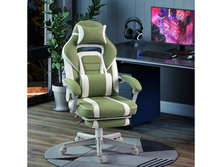 HOMCOM Chaise Gamer Inclinable Vert avec Repose-pieds et Support