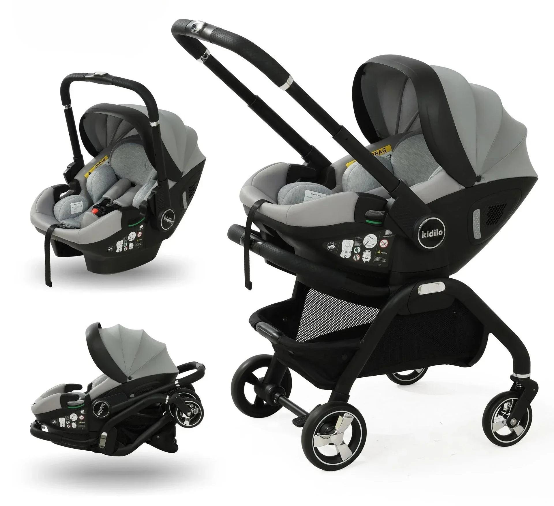 Kinderwagen 3-in-1, tragbar und zusammenklappbar, mit Babywanne und Kindersitz