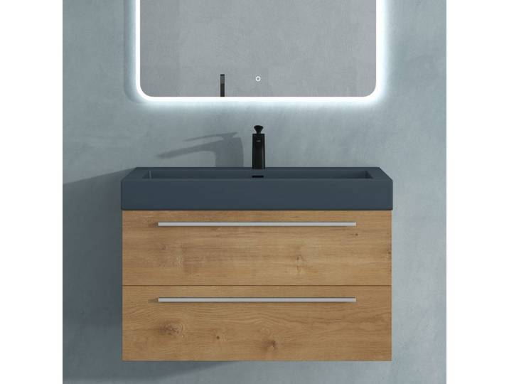 Mai & Mai Meuble de Salle de Bain Marron Clair 90cm Meuble sous Vasque Quadratto Meuble Suspendu avec Vasque