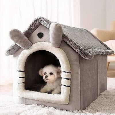Inspired Living CozyFold Winter Pet House Bed For Cats & Small Dogs gray m