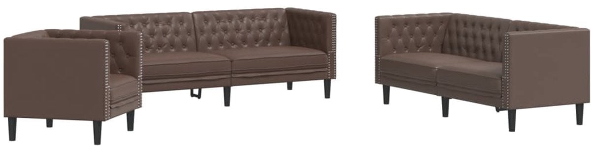 vidaXL 3-delige loungeset in Chesterfield-stijl van bruin kunstleer