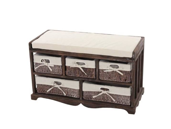 Commode / banc 5 paniers 77x36x45cm shabby vintage ~ marron