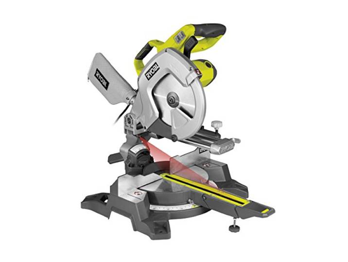 RYOBI Scie à Onglets Radiale EMS254L Ø254 mm 48 Dents et Table Aluminium Guidage laser\, glissières sur roulements à billes\, grande capacité de coupe\, extensions\, clé et sac inclus\, bois\, PVC