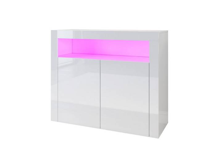 SONNI Sideboard Kommode 108x40x92 cm mit LED Beleuchtung Weiß Hochglanz Sideboard