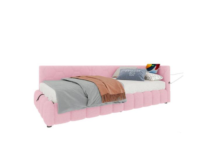 Flora Grace Polsterbett 90/200 cm Rosa mit Stauraum und LED-Beleuchtung, 90x200 cm, Schlafzimmer, Betten, Polsterbetten