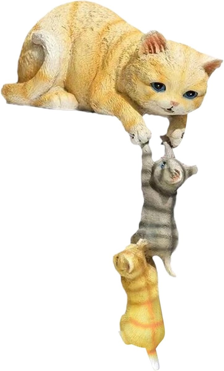 Set van 3 gedetailleerde kattenbeeldjes van hars voor decoratie op tafel