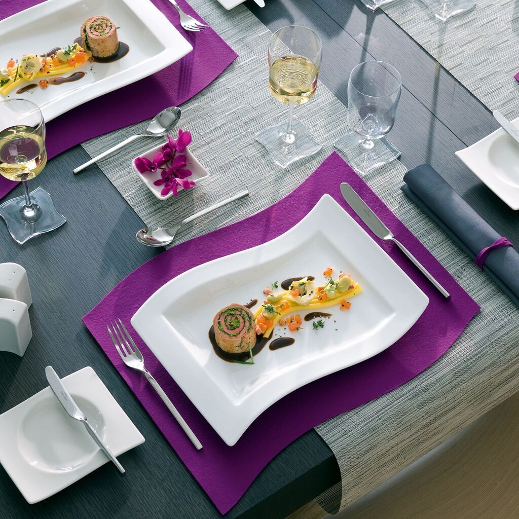 Speiseteller VILLEROY & BOCH "Gourmetteller NewWave 33 x 24 cm 4er Set weiß", weiß, Speiseteller, Speiseteller
