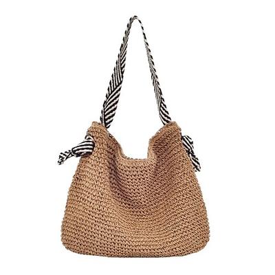 Damen-Umhängetasche aus gewebtem Stroh – Strandtasche im Boho-Chic-Stil mit Riemen im Zebramuster, leichte Sommerhandtasche für Reisen, Urlaub und Freizeitausflüge