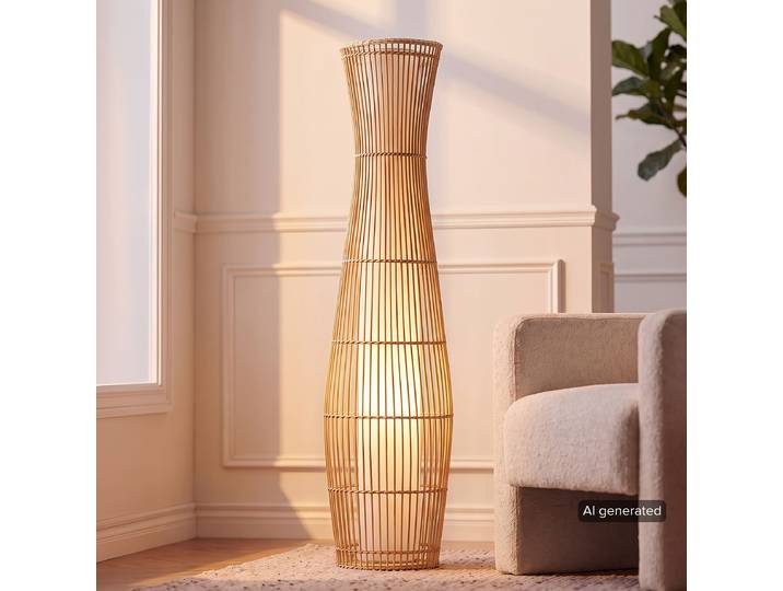 Lampadaire Feux 27 x 110 x 27cm Beige/Beige Matériau : Matière plastique E27