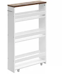 Helloshop26 - Mobiler Aufbewahrungswagen 47,5 x 13 x 80,5 cm modernes Design 4 praktische Ablagen Vintage-Holz Café-Farbe