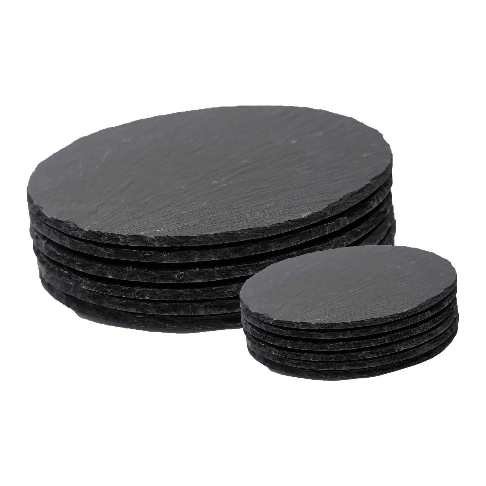 Platzset Schiefer 12 TLG I 6X 33 cm rund Tischset Schiefer Teller Untersetzer I 6X 10 cm rund Glasuntersetzer Schiefer Untersetzer Schieferplatten