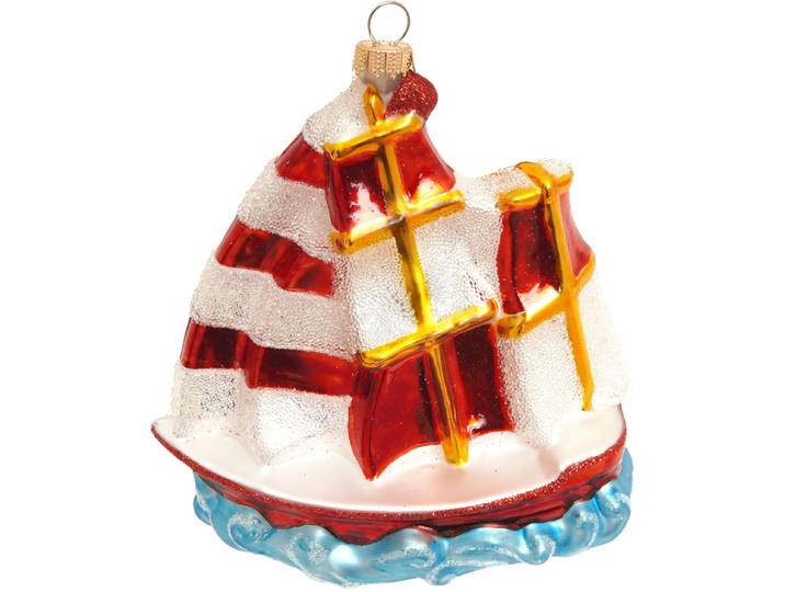 Weihnachtsbaumkugel KREBS GLAS LAUSCHA Baumschmuck Segelschiff rot 12cm , rot, B:6cm H:12cm T:11cm Ø:12cm, Glas, Weihnachtsbaumkugeln, Weihnachtsbaumkugel, Dekoriert mit Liebe zum Detail