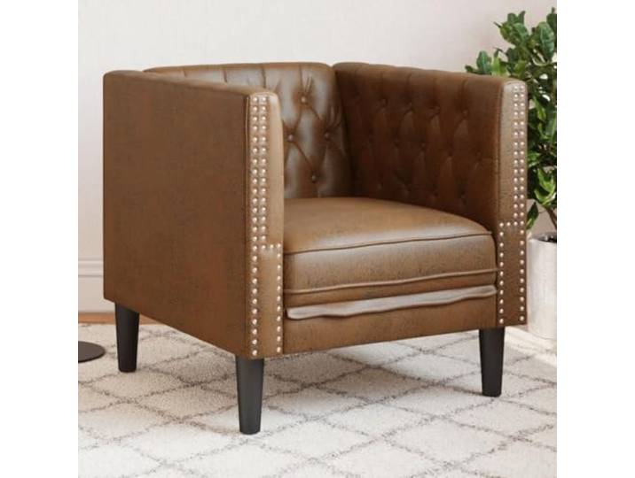 HEFZGDB Chesterfield-Sessel Braun Kunstleder in Wildleder-Optik mit Mikrofaserstoff und Knopfheftung – Bequemer Polstersessel für Wohnzimmer mit strapazierfähiger Bezug