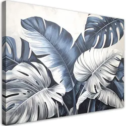 LEINWANDBILD, Monstera- und Bananenblätter blau-grau