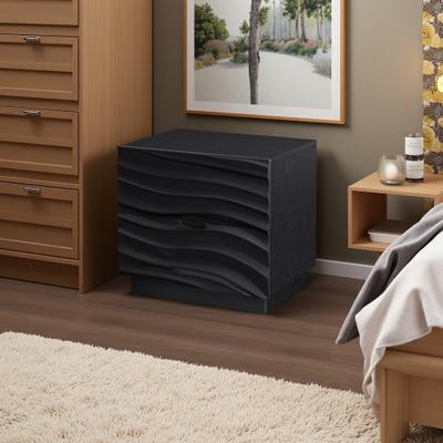 ZWYO HOSIMU 23.62 Inch Solid Wood Nightstand with 2 Drawers, Handle-Free Bedside Table