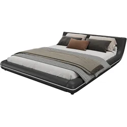 OKWISH Flachbett 160x200 cm mit LED-Umgebungsbeleuchtung, PU-MDF, Farbwechsel, App-Steuerung, modernes Design, Schwarz